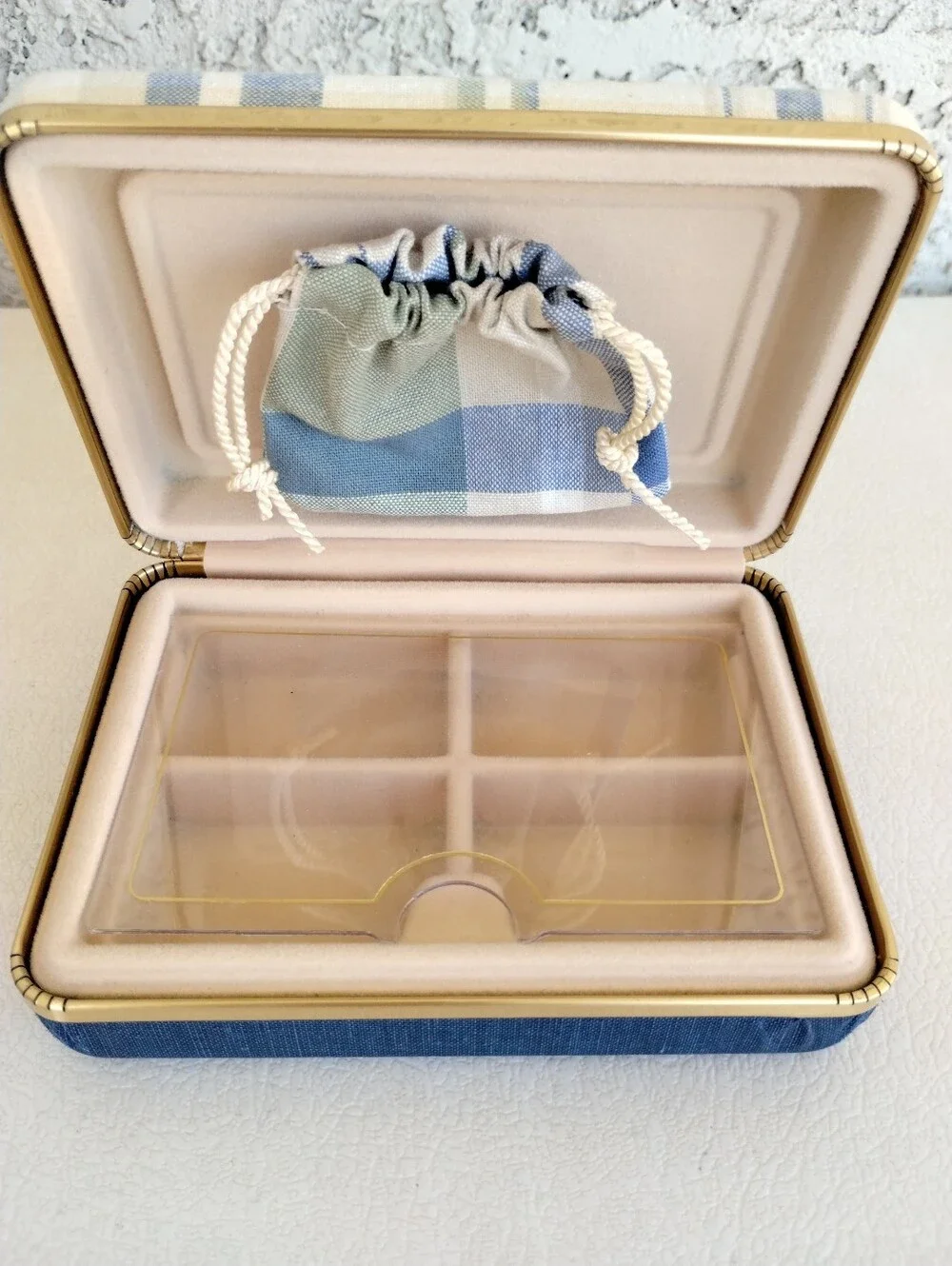 Vtg MCM 1970s Plaid Jewelry Box Set - Travel Vanity Trunk & Clamshell Case